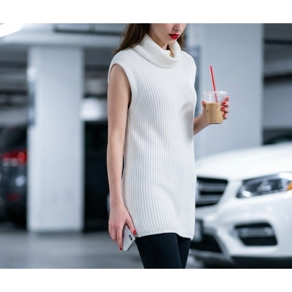 Abercrombie & Fitch Sweater Vest Women Small White Ribbed Turtleneck Knit NWT